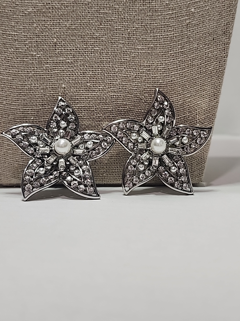 Vintage TipToe Art Deco Rhinestone Silver Pearl  Tone Tip Toe SHOE CLIPS Large
